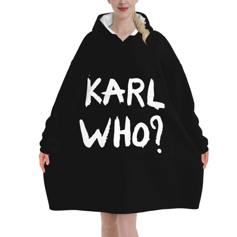 Sherpa Hoodie Fleece - Karl Who Slogan Zwarte Draagbare Hoodie